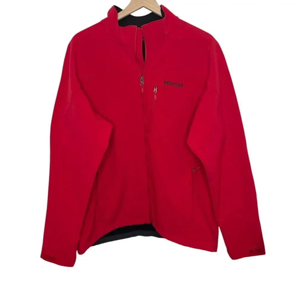 MARMOT Men's XL Estes Softshell Winter Jacket Zip Front Bright Red Fleece Lined